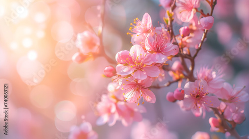 Spring flowers nature photo cherry blossom twigs background © Creation