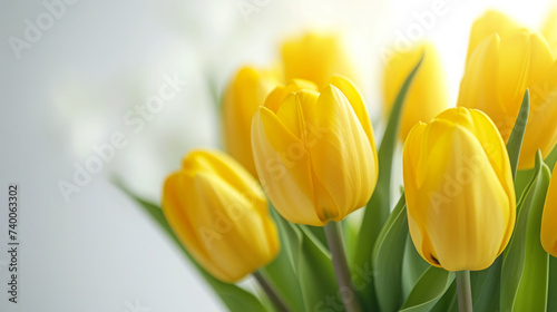 Yellow tulips background spring flowers banner Mothers Day card