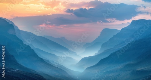 mountains and valley view with the sunset