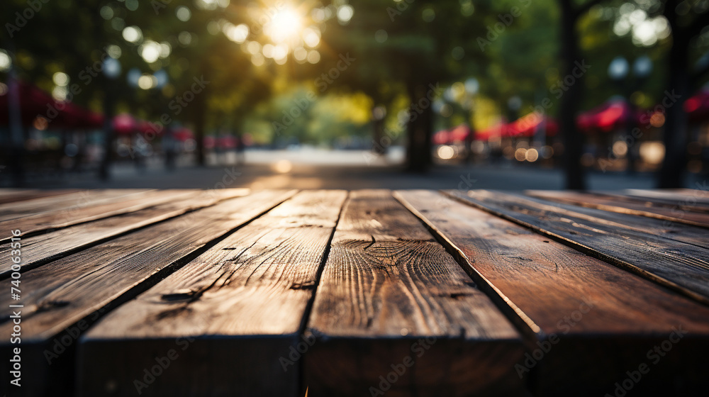 Empty wooden table in summer in the park. Empty wooden table in summer in the park.