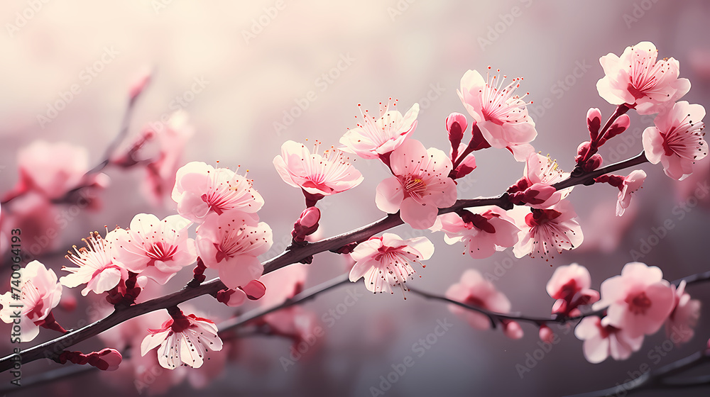 Cherry blossoms in full bloom create a soft and dreamy atmosphere Cherry blossoms in full bloom create a soft and dreamy atmosphere