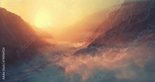 mountains and valley view with the sunset