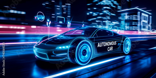 "AUTONOMOUS CAR" written, TECHNOLOGY transport concept
