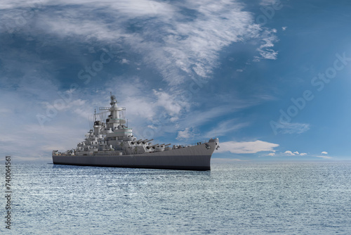 destroyer, frigate, battleship at the ocean photo