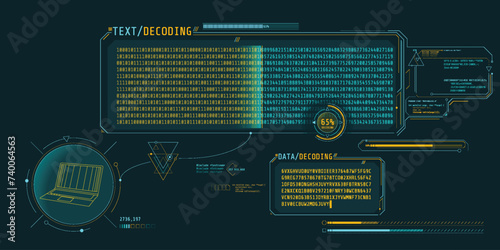 Data decryption screen with text decoding window.