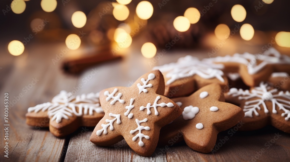 Homemade gingerbreads in the form of photobooth props, on the wooden table. Space for text and selective focus Homemade gingerbreads in the form of photobooth props, on the wooden table. Space for text and selective focus