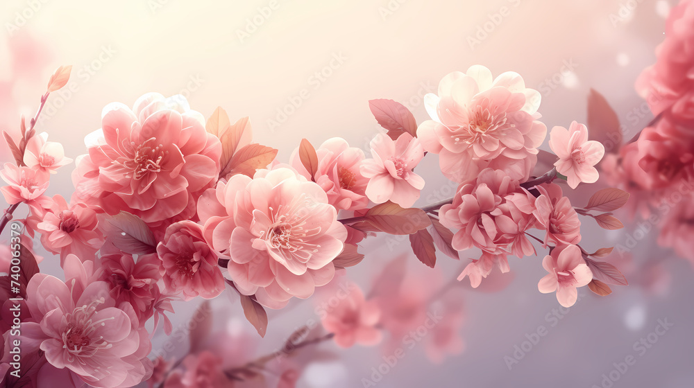 Cherry blossoms in full bloom create a soft and dreamy atmosphere