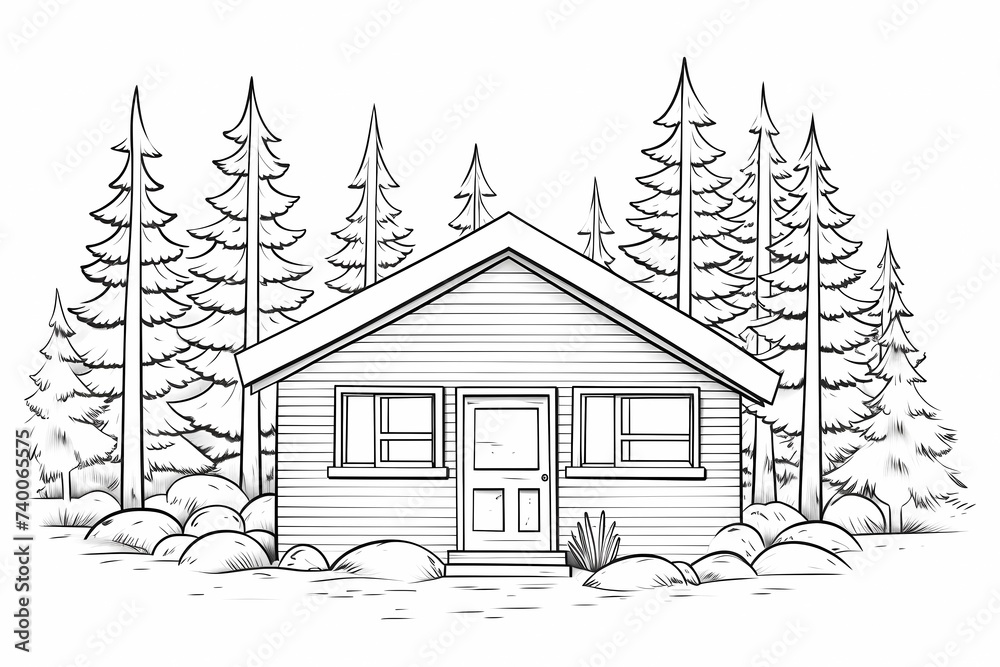 printable picture, coloring book with cozy buildings