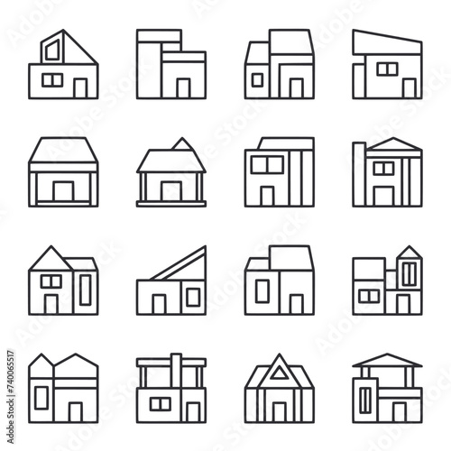 Set of house building icon for web app simple line basic design