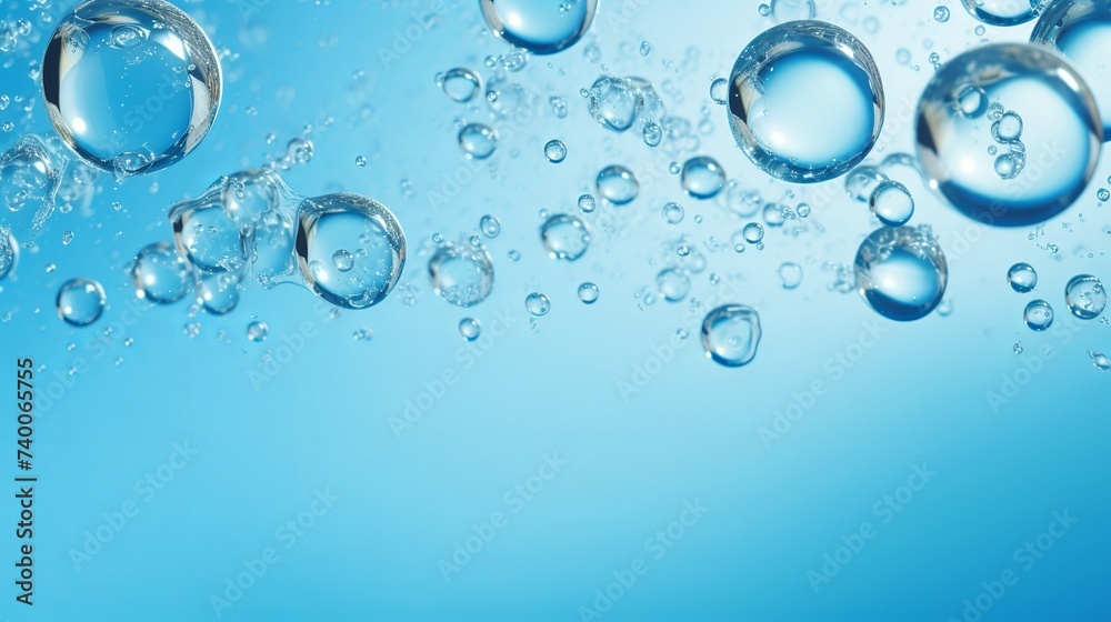 Macro Oxygen bubbles in water on a blue background, concept such as ecology and other your successful projects