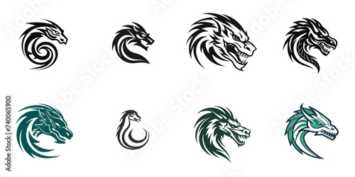 set of dragon head vector illustration isolated transparent background logo, cut out or cutout t-shirt print design