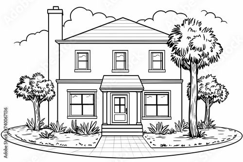 printable picture  coloring book with cozy buildings