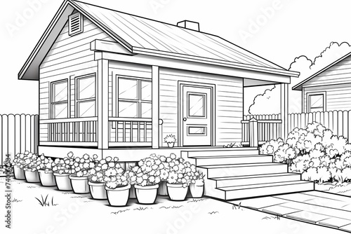 printable picture  coloring book with cozy buildings