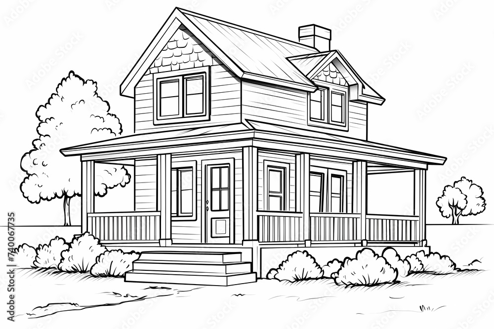 printable picture, coloring book with cozy buildings