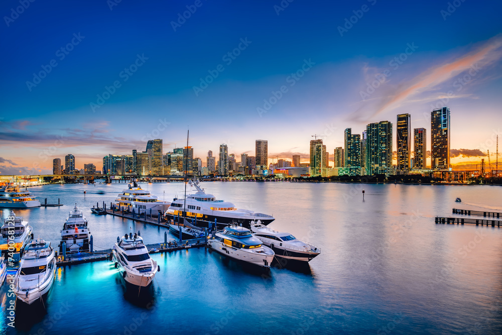 the skyline of miami during sunset the skyline of miami during sunset
