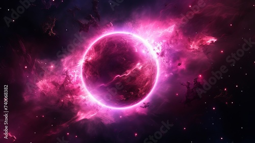 Pink Planet and Nebula -