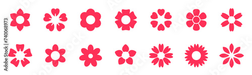 Set of red flower icon illustration. Spring elements #740068973
