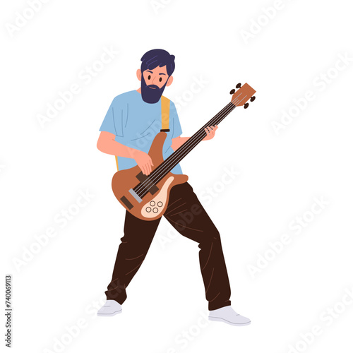 Male bass guitarist rock band cartoon character playing electric guitar musical instrument