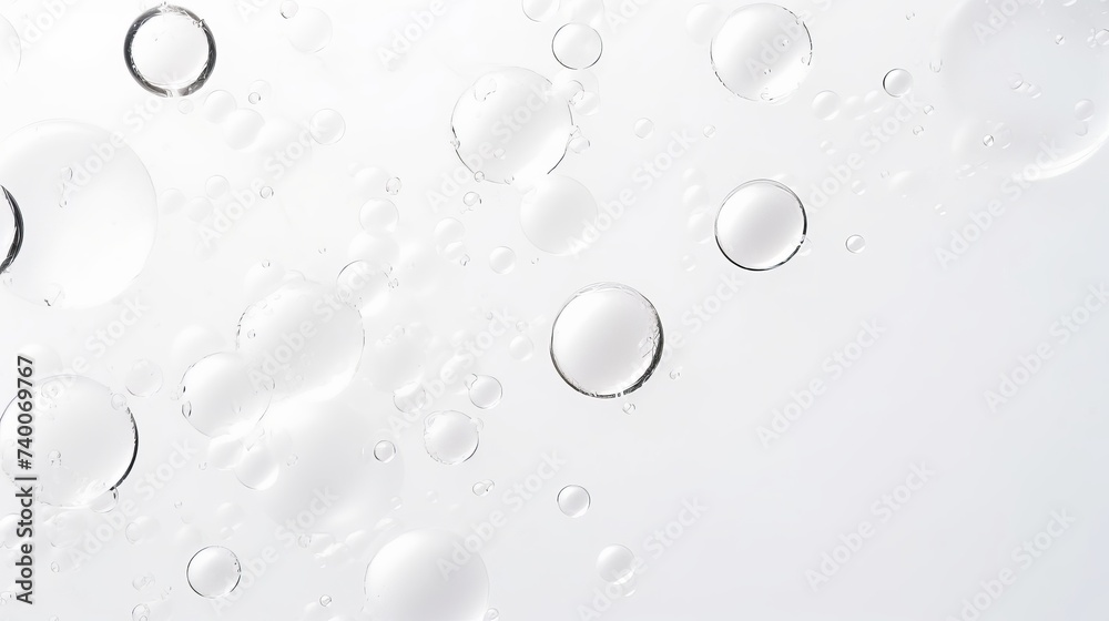 Skincare cleanser foam texture. Copy space and soap bubbles on white background. View from directly above