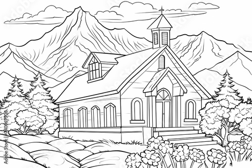 printable picture  coloring book with cozy buildings