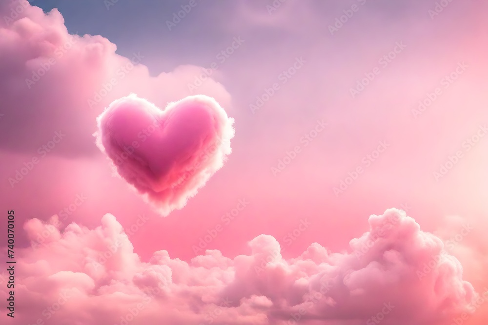 pink sky with heart shape fluffy pink cloud .on the clear light pink sky background