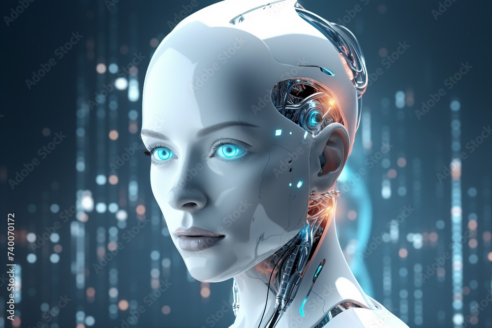 AI generated picture of high-tech cyberpunk robot character from future AI generated picture of high-tech cyberpunk robot character from future