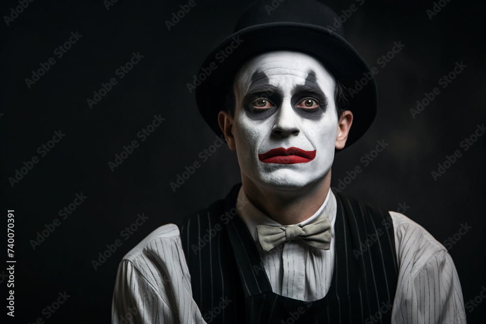 Scary circus worker with frightening facial make up Generative IA picture