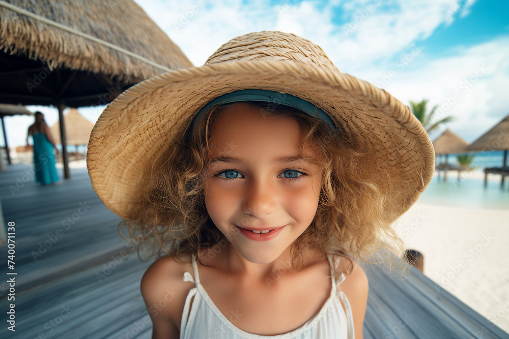 AI generated image of cute charming child on summer holidays