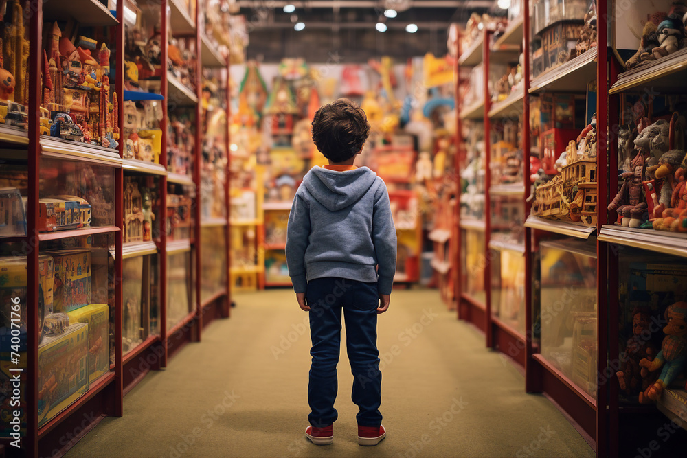 Generative AI photo of adorable little child in a toy store Generative AI photo of adorable little child in a toy store