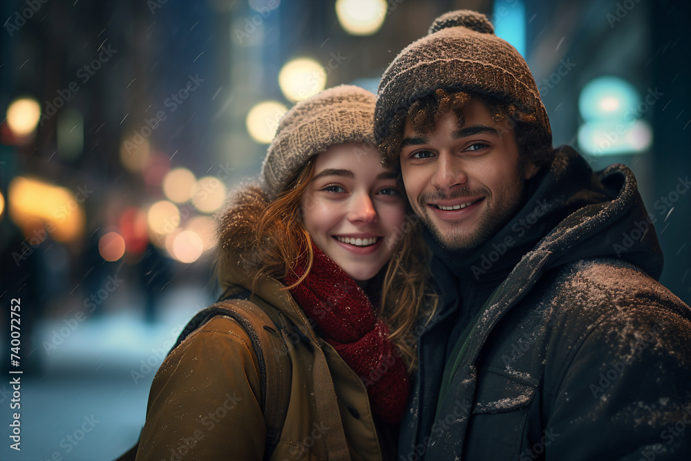 People children family friends couple spending time outdoors winter holidays frosty day Generative AI People children family friends couple spending time outdoors winter holidays frosty day Generative AI