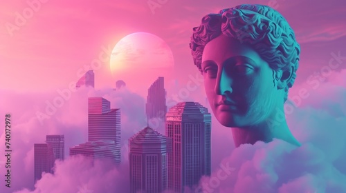 Statue of Venus and the city in the clouds