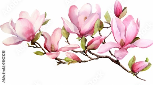 Wildflower magnolia flower in a watercolor style isolated. Full name of the plant: pink magnolia. Aquarelle wild flower for background, texture, wrapper pattern, frame or border