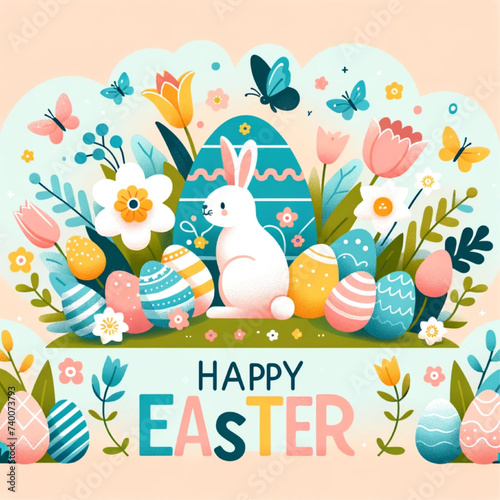 easter card with bunny and eggs