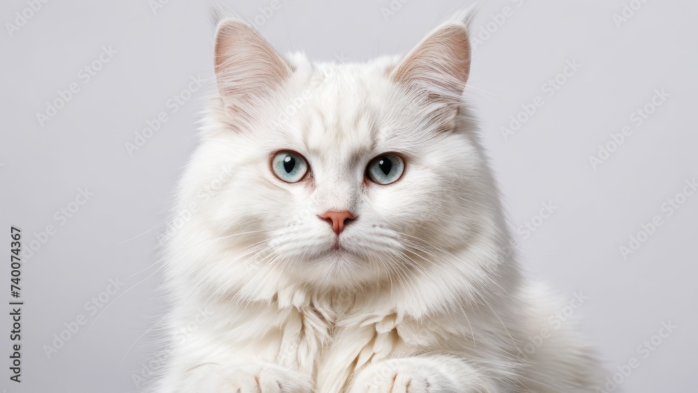 Portrait of White siberian cat on grey background Portrait of White siberian cat on grey background