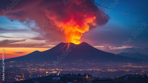 The Vesuvius eruption  volcano erupted and spewed molten lava into the atmosphere with force. Generated by AI