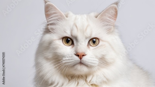 Portrait of White siberian cat on grey background
