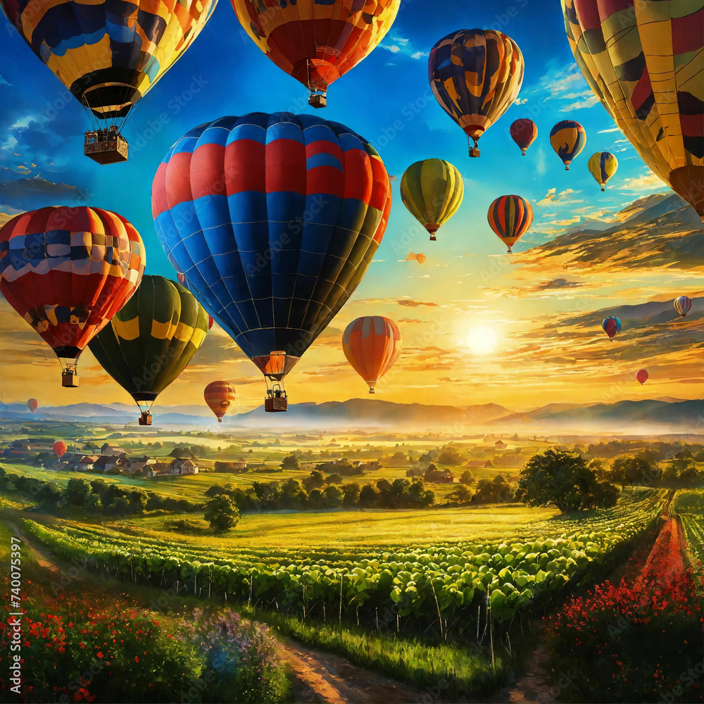 Obraz premium Ballons bei Sonnenuntergang