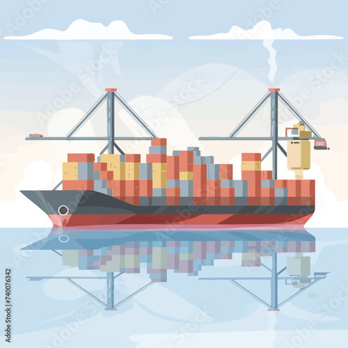2d vector illustration colorful Land and sea transport techniques, methods and technological tools for transporting and shipping goods and products and logistic 
