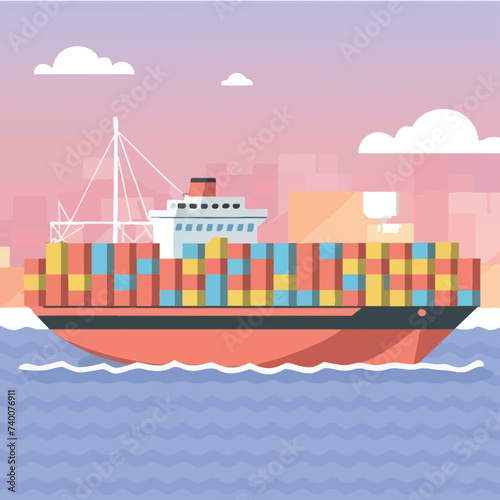 2d vector illustration colorful Land and sea transport techniques, methods and technological tools for transporting and shipping goods and products and logistic 
