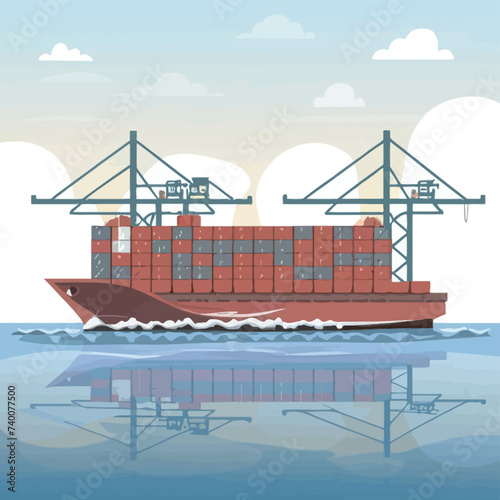 2d vector illustration colorful Land and sea transport techniques, methods and technological tools for transporting and shipping goods and products and logistic 
