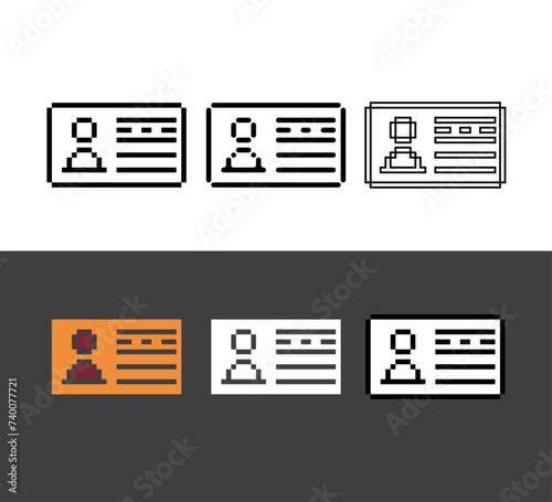Pixel art outline sets icon of id card in variation color. Card id icon on pixelated style. 8bits perfect for game asset or design asset element for your game design. Simple pixel art icon asset.
