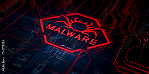"MALWARE" written on abstract background with motherboards and circuits