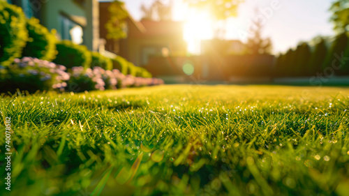 beautiful spring flowers on the green grass in the garden