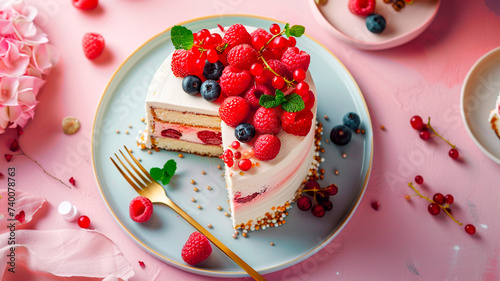 tasty cake with berries on the table