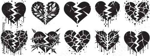 broken heart and failed love, black and white vector decoration photo