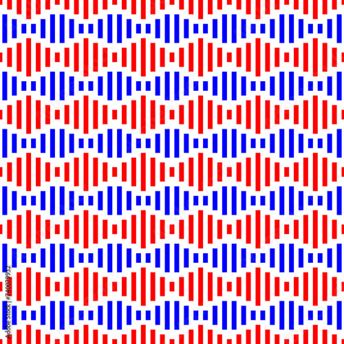 Red and blue sound wave stripes seamless pattern background vector. Colorful tribal ethnic fabric pattern design. Wall and floor ceramic tiles pattern.