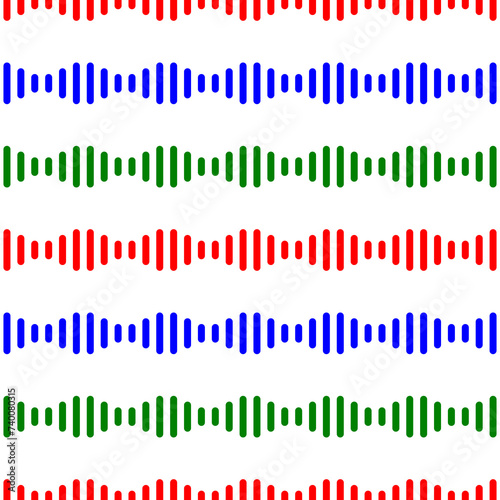 Colorful sound wave seamless pattern background vector. Red, blue and green geometric stripes fabric pattern design. Wall and floor ceramic tiles pattern.