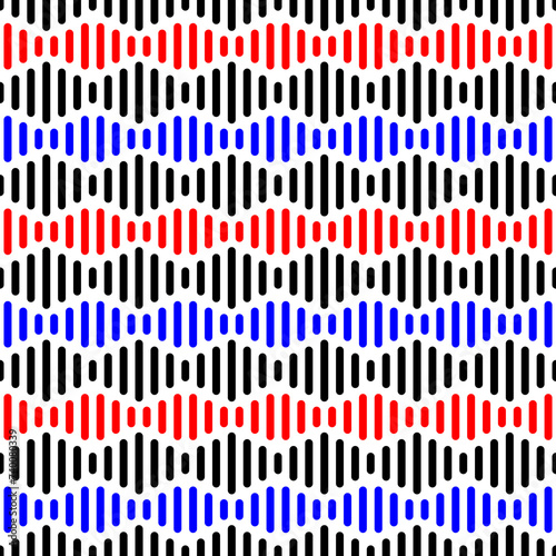 Colorful tribal ethnic seamless pattern background vector. Black, red and blue sound wave stripes fabric pattern design. Wall and floor ceramic tiles pattern.