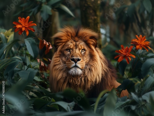 lion in the bushes close-up Generative AI