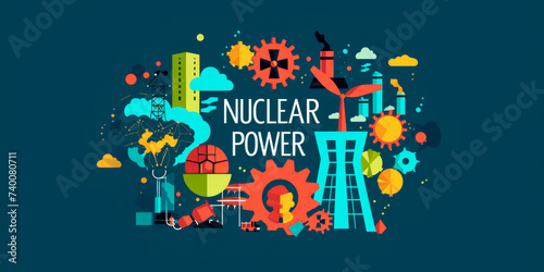 sign with "NUCLEAR POWER" written, ECOLOGY concept, isolated background
